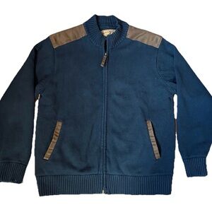 North River Outfitters Men’s Full Zip Black And Tan Sweater Jacket, Size Large